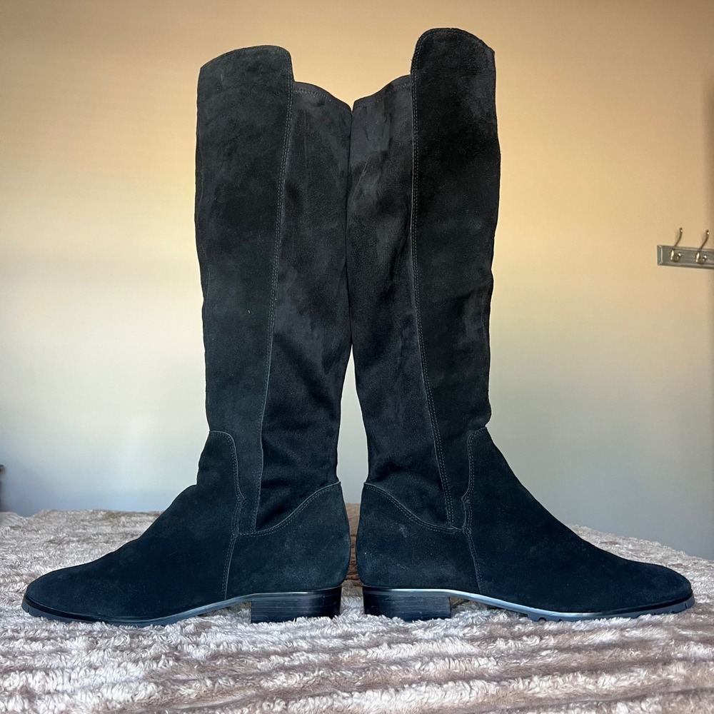 Karl Lagerfeld Paris Skylar Women 14 M Black Suede Knee‎ High Boots Minimalist